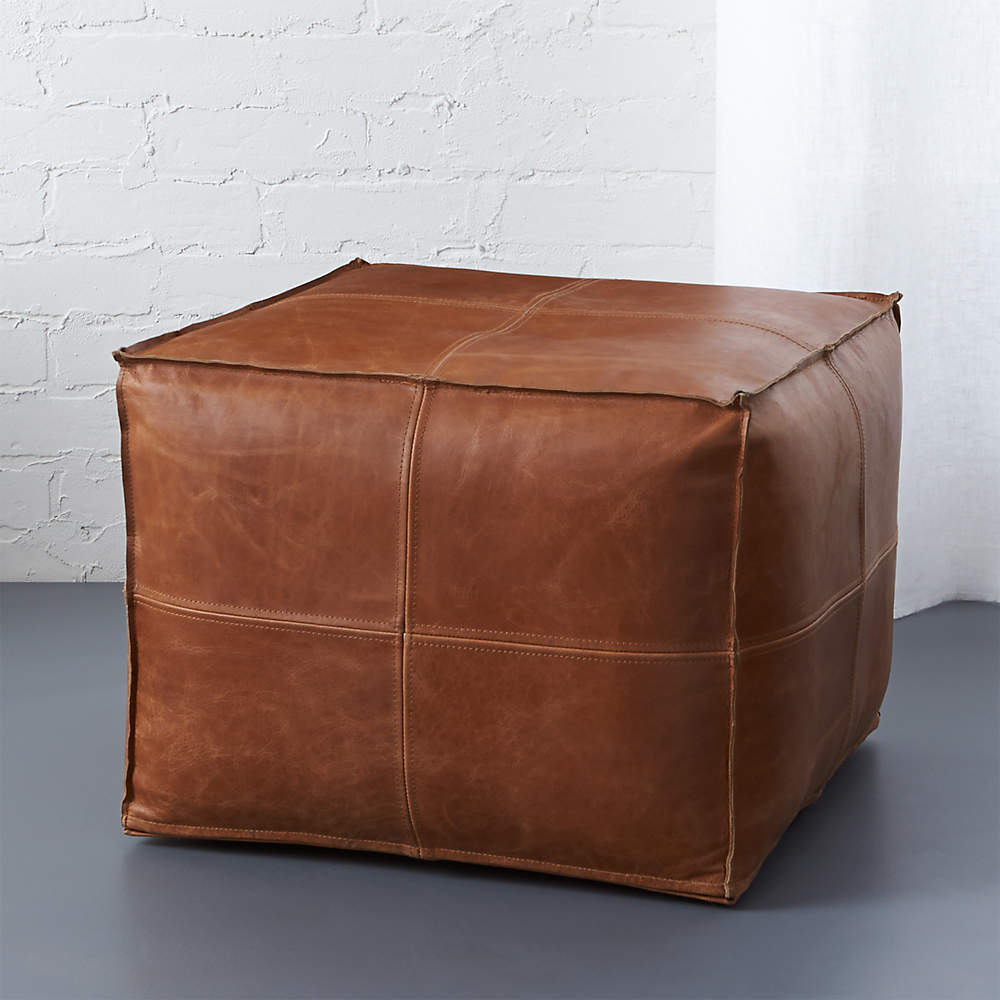 Brown Leather Pouf Reviews Cb2, Brown Leather Footstool