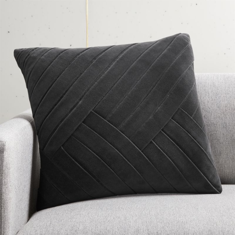 View Leger Charcoal Grey Velvet Throw Pillow with Down-Alternative Insert 18" details