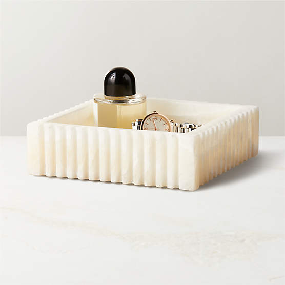 Leia Cream Onyx Marble Ribbed Catchall Dish