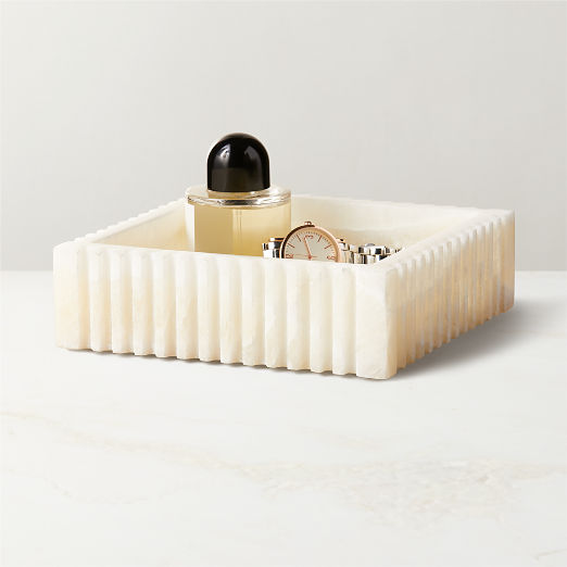 Leia Cream Onyx Marble Ribbed Catchall Dish