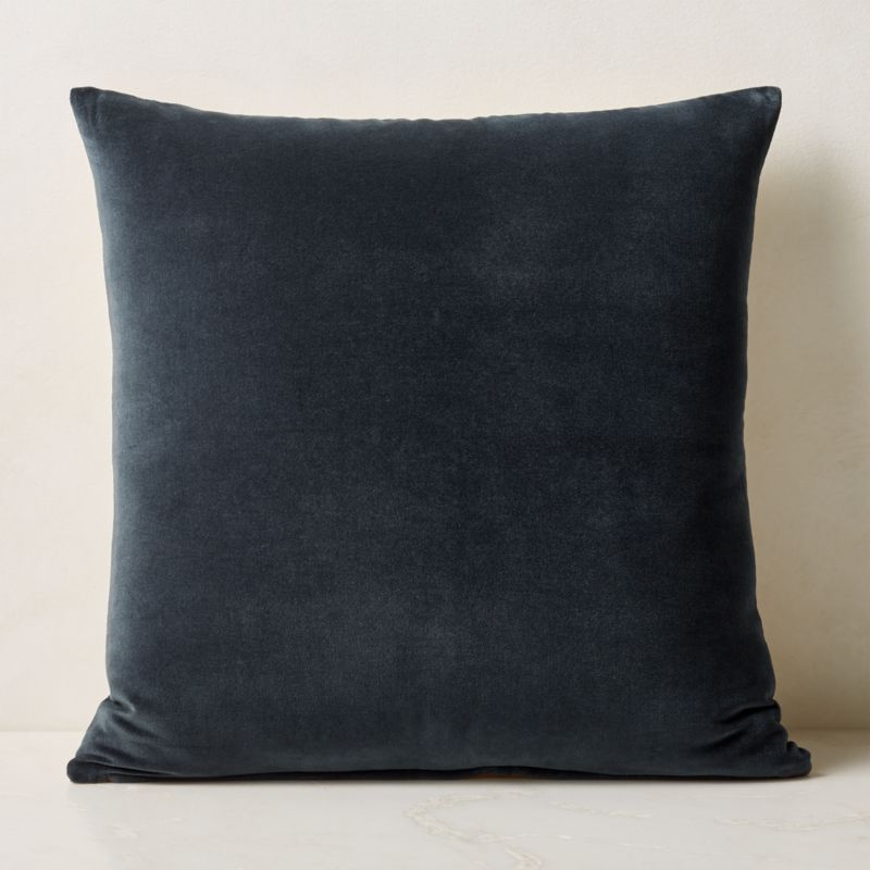 View Leisure Dark Teal Velvet Throw Pillow with Down-Alternative Insert 23'' details