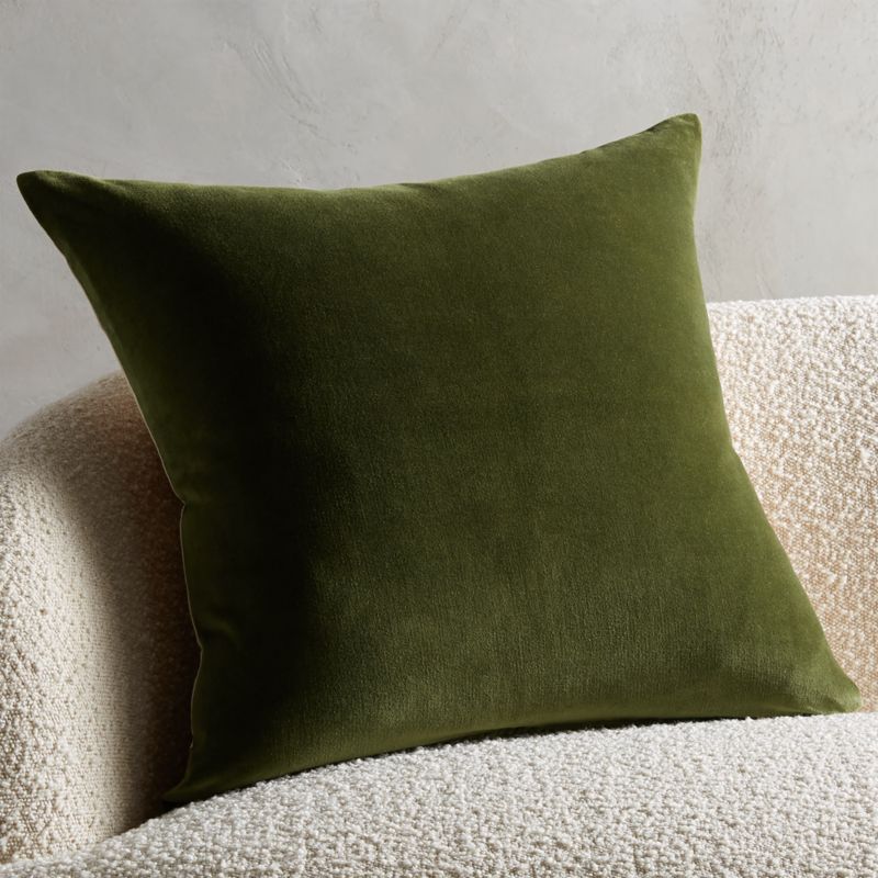 View Leisure Olive Green Velvet Throw Pillow with Down-Alternative Insert 23" details