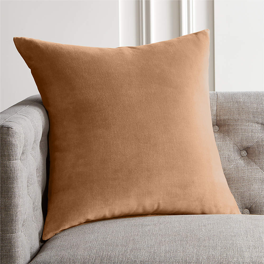 Leisure Taupe Velvet Modern Throw Pillow with Feather-Down Insert