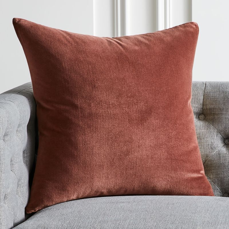View Leisure Rum Raisin Velvet Throw Pillow with Down-Alternative Insert 23" details