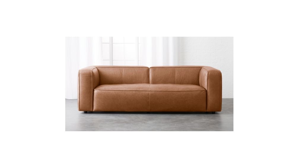 sofa leather tan sofas cb2 cognac modern saddle furniture couch couches loveseats restaurant living placeofmytaste reduce