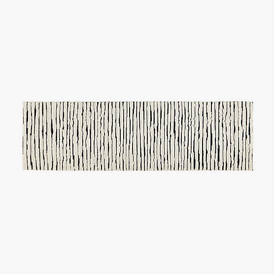 Levi Hand-Knotted Black and White New Zealand Wool Runner Rug 2.5'x8'