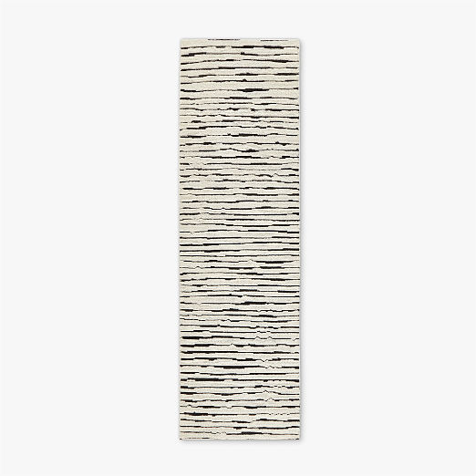 Levit Hand-Knotted Black and White New Zealand Wool Runner Rug 2.5'x8'