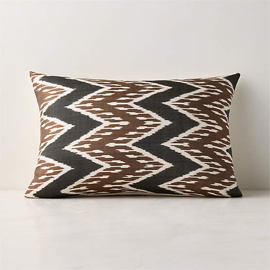 Lex Black and Light Brown Turkish Silk Satin Lumbar Pillow with Down-Alternative Insert 22"x15"