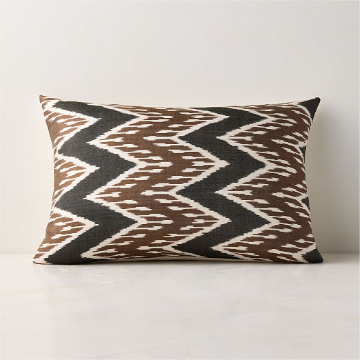 Lex Black and Light Brown Turkish Silk Satin Lumbar Pillow with Feather-Down Insert 22"x15"