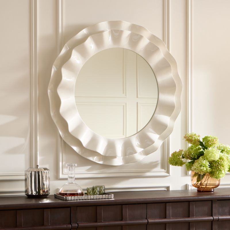 Leighton White High-Gloss Resin Round Wall Mirror 44" - image 2 of 5