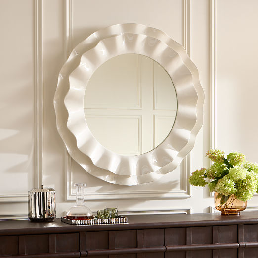 Leighton White High-Gloss Resin Round Wall Mirror 44"