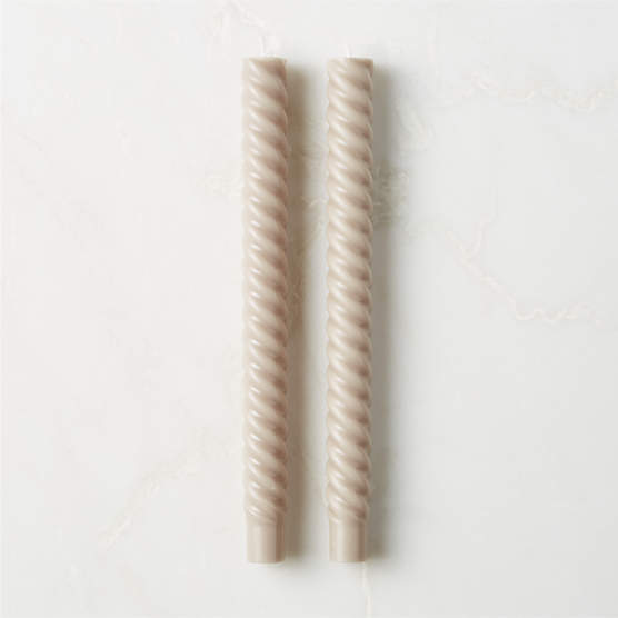 Light Grey Twisted Taper Candles Set of 2