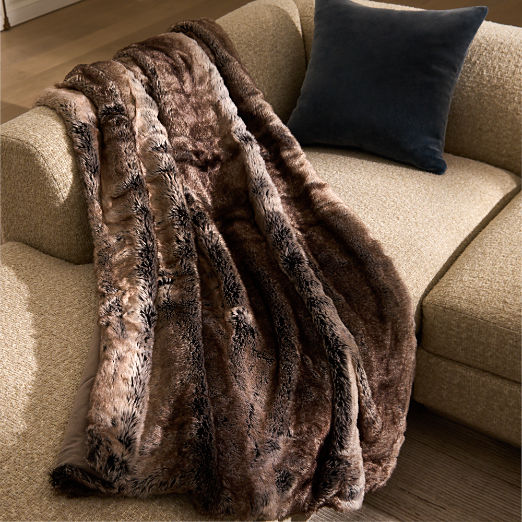 Dorian Brown Faux Fur Throw Blanket 48"x80"