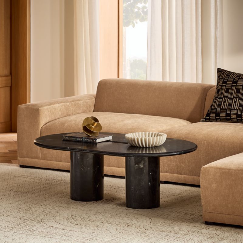Liguria 51" Oval Black Marble Coffee Table with Black Marble Base by Gianfranco Frattini - image 3 of 10