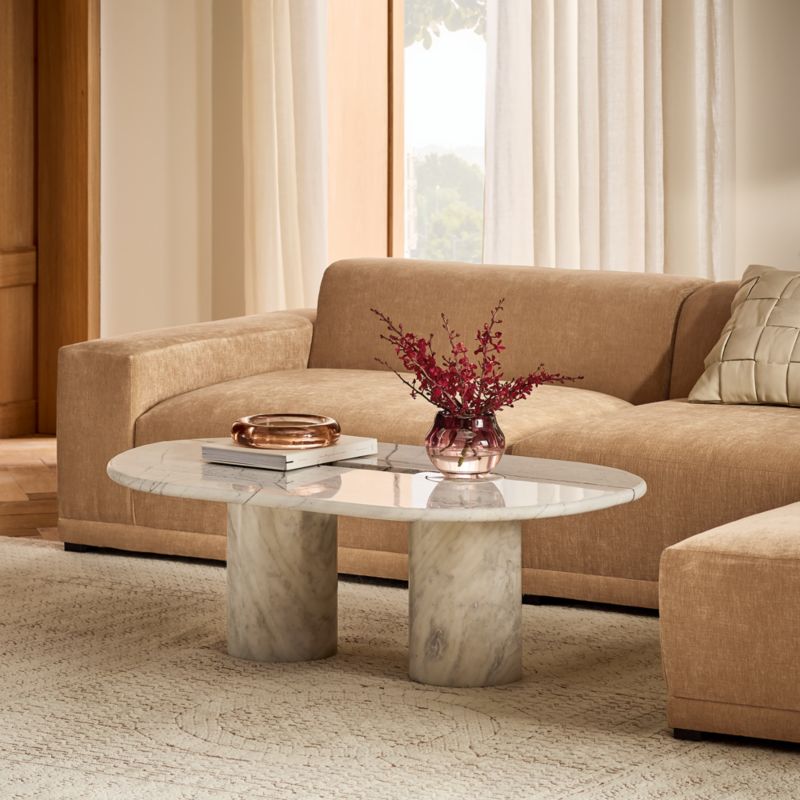 Liguria 51" Oval White Marble Coffee Table with White Marble Base by Gianfranco Frattini - image 3 of 9