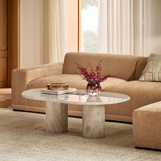 Liguria 51" Oval White Marble Coffee Table with White Marble Base by Gianfranco Frattini