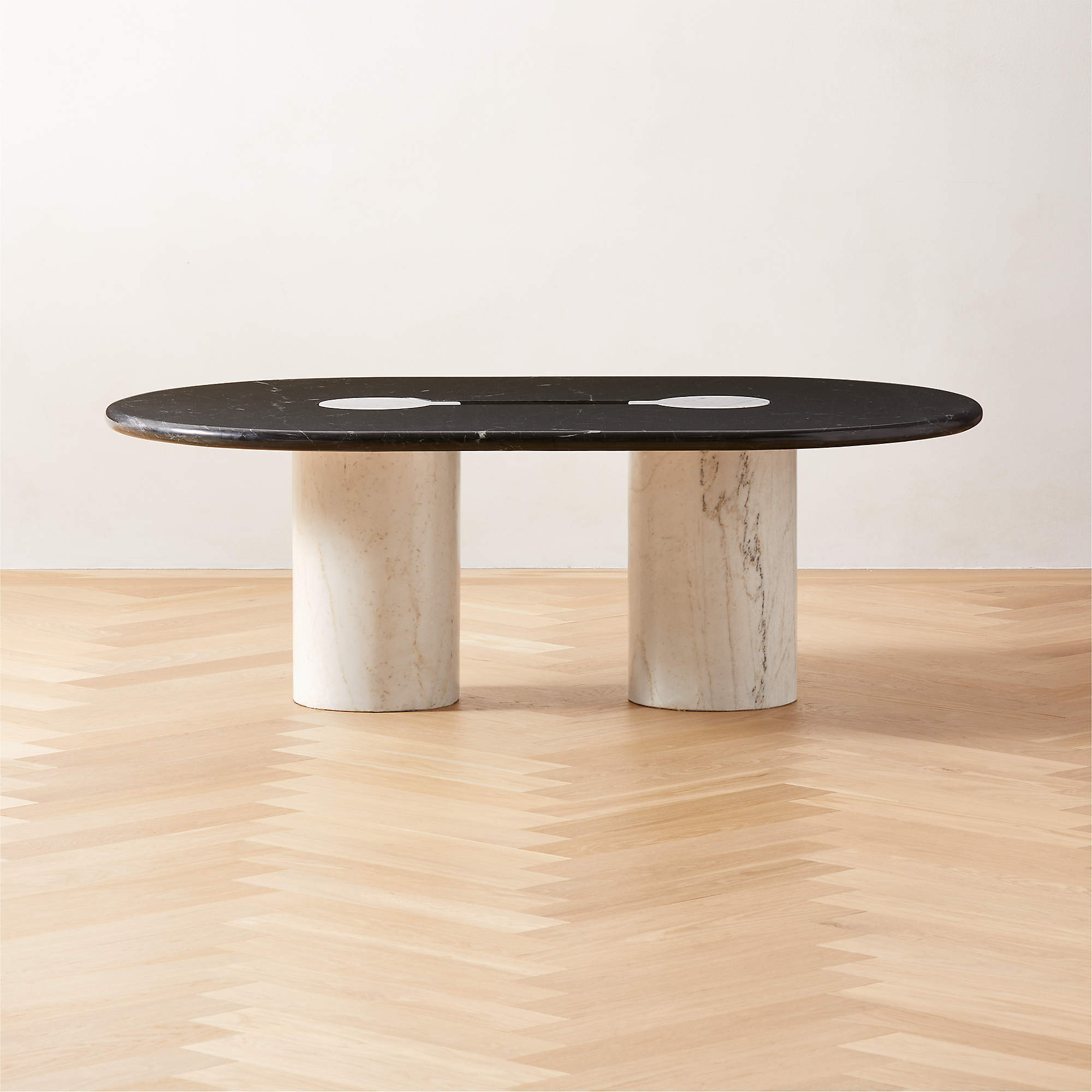 Liguria Modern Oval Black Marble Coffee Table with White Marble Base