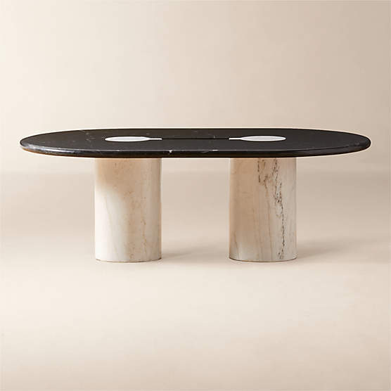 Liguria 51" Oval Black Marble Coffee Table with White Marble Base by Gianfranco Frattini