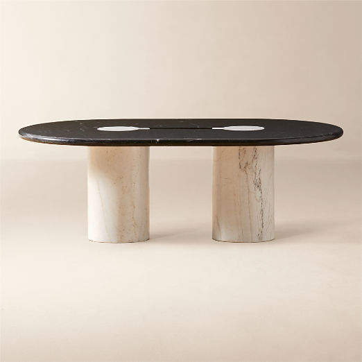 Liguria 51" Oval Black Marble Coffee Table with White Marble Base by Gianfranco Frattini