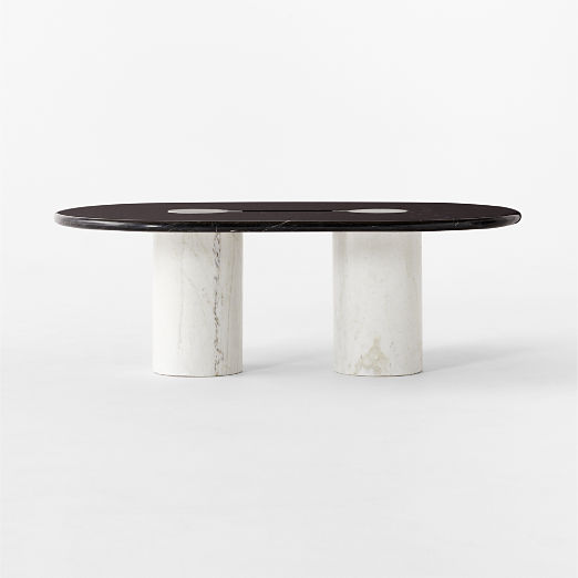 Liguria Oval Black Marble Coffee Table with White Marble Base by Gianfranco Frattini