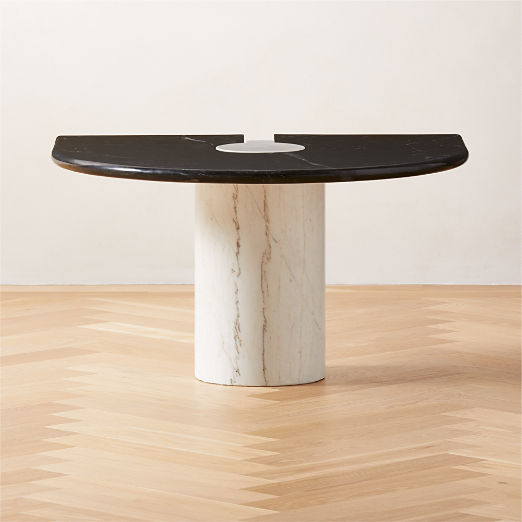 Liguria Rounded Black Marble Side Table with White Marble Base by Gianfranco Frattini