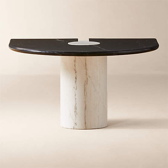 Liguria Rounded Black Marble Side Table with White Marble Base by Gianfranco Frattini