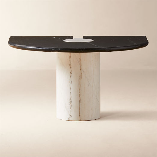 Liguria Rounded Black Marble Side Table with White Marble Base by Gianfranco Frattini