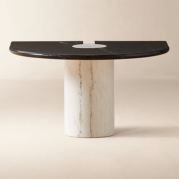 Liguria Rounded Black Marble Side Table with White Marble Base by
