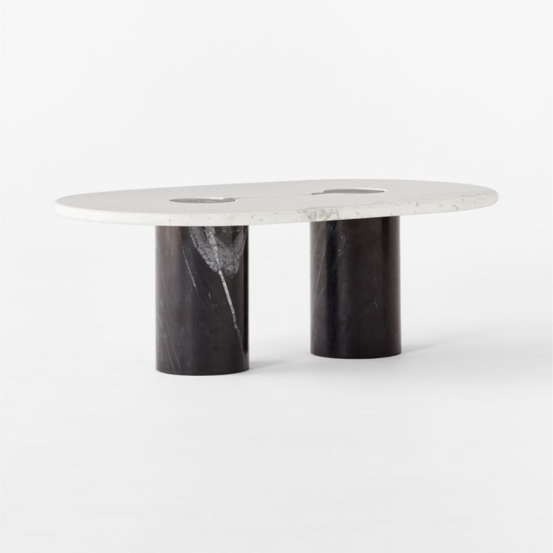 Liguria 51.25" Oval White Marble Coffee Table with Black Marble Base by Gianfranco Frattini - image 10 of 14