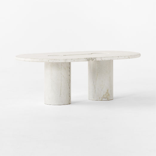 Liguria 51" Oval White Marble Coffee Table with White Marble Base by Gianfranco Frattini