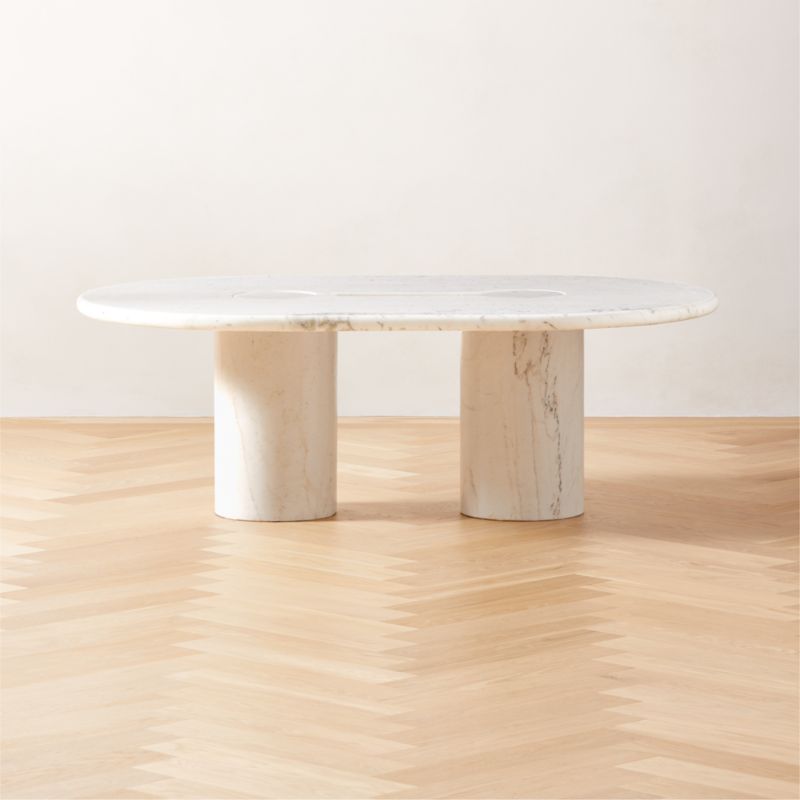 Liguria Oval White Marble Coffee Table with White Marble Base by Gianfranco  Frattini