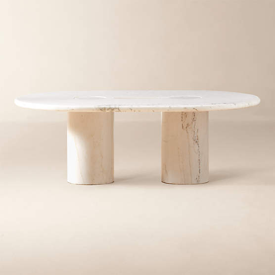 Liguria 51" Oval White Marble Coffee Table with White Marble Base by Gianfranco Frattini