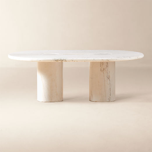 Liguria 51" Oval White Marble Coffee Table with White Marble Base by Gianfranco Frattini