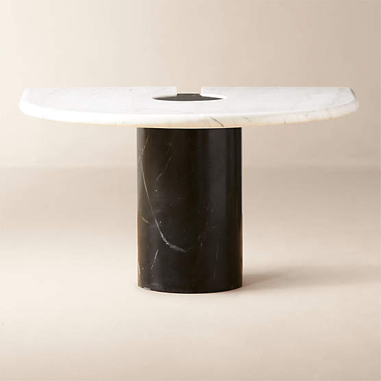 Liguria Rounded White Marble Side Table with Black Marble Base by Gianfranco Frattini