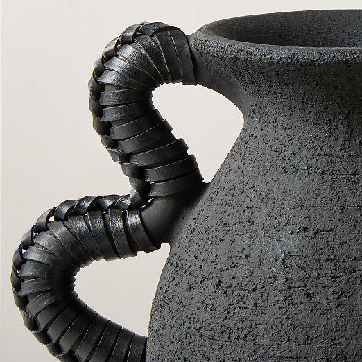 Lilith Black Ceramic Vase with Leather Handles