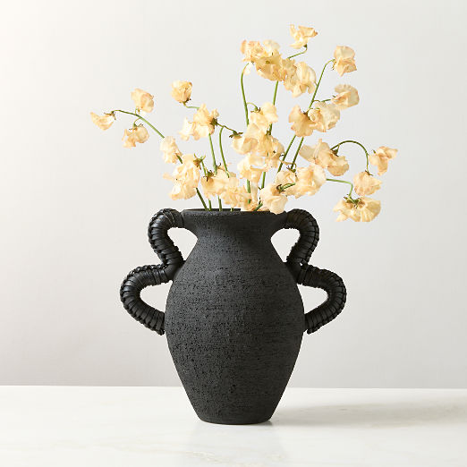 Lilith Black Ceramic Vase with Leather Handles
