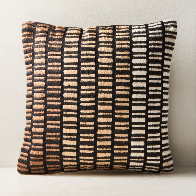 View Liminal Woven Black and Neutral Silk Throw Pillow with Feather-Down Insert 20''x20" by Ackerman details
