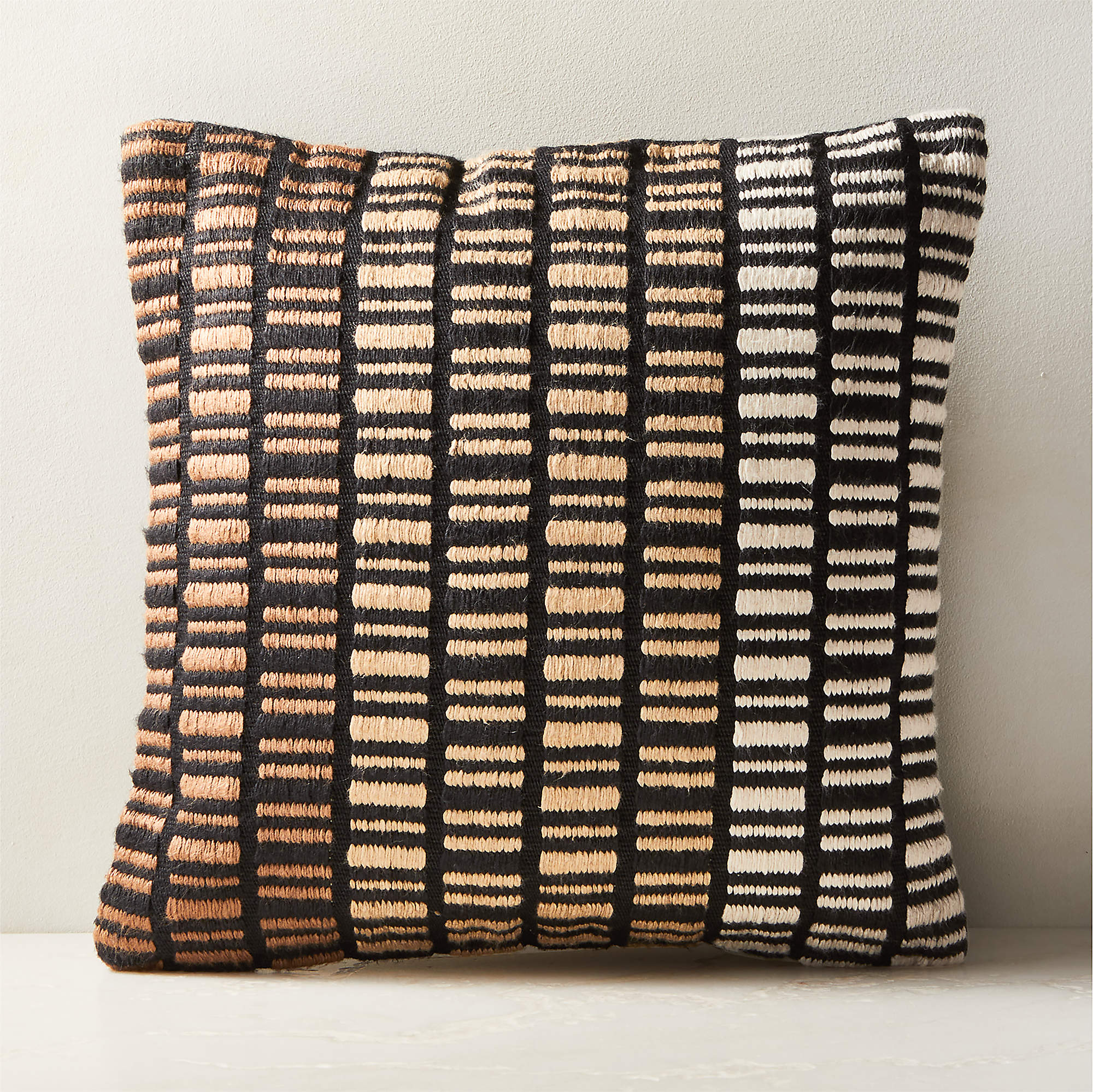 Liminal Woven Black and Neutral Silk Throw Pillow with DownAlternative
