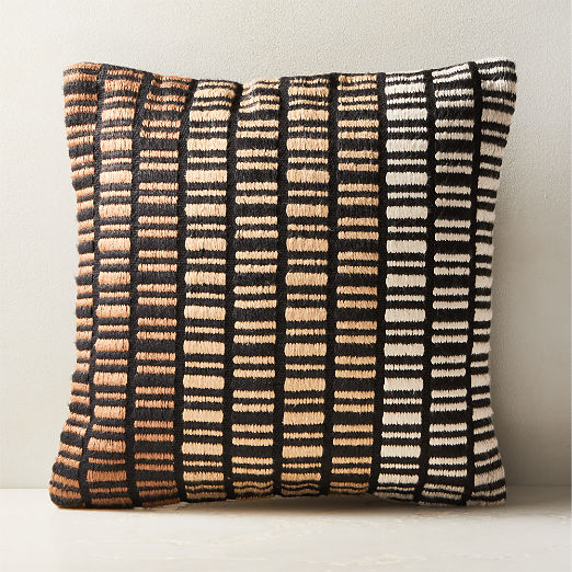 Liminal Woven Black and Neutral Silk Throw Pillow with Feather-Down Insert 20'' by Ackerman