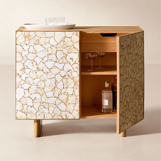 Lina Stone and White Oak Bar Cabinet