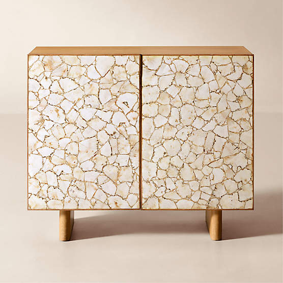 Lina Stone and White Oak Bar Cabinet