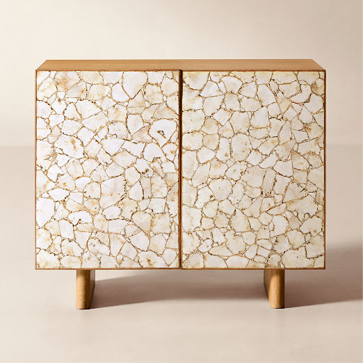 Lina Stone and White Oak Bar Cabinet