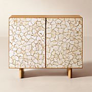 Lina Stone and White Oak Bar Cabinet