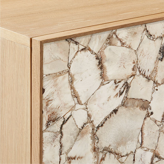 Lina 64" Stone and White Oak Wood Credenza
