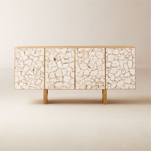 Lina 64" Stone and White Oak Wood Credenza