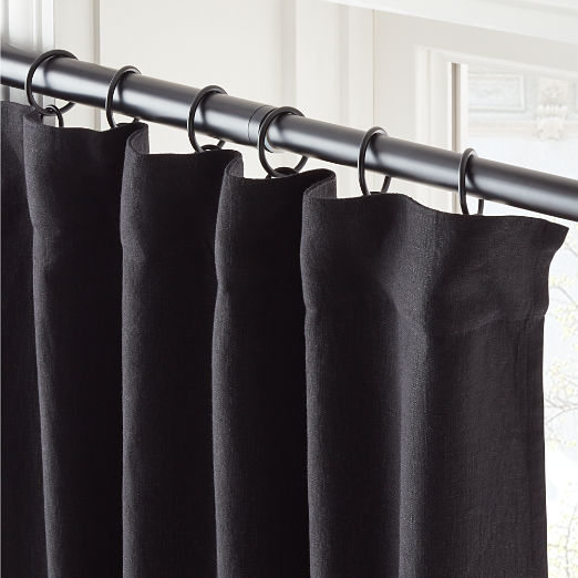 Black EUROPEAN FLAX™-Certified Linen Blackout Window Curtain Panel 48''x120"