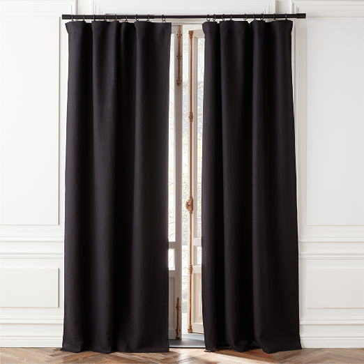 Black Linen Blackout Window Curtain Panel