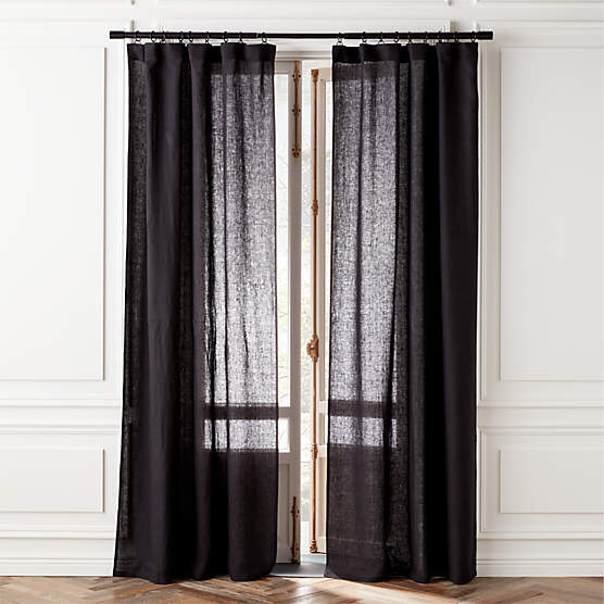 EUROPEAN FLAX™-Certified Linen Black Window Curtain Panel 48''x96"