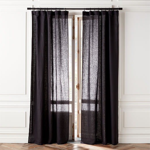 Black European Flax Linen Window Curtain Panel