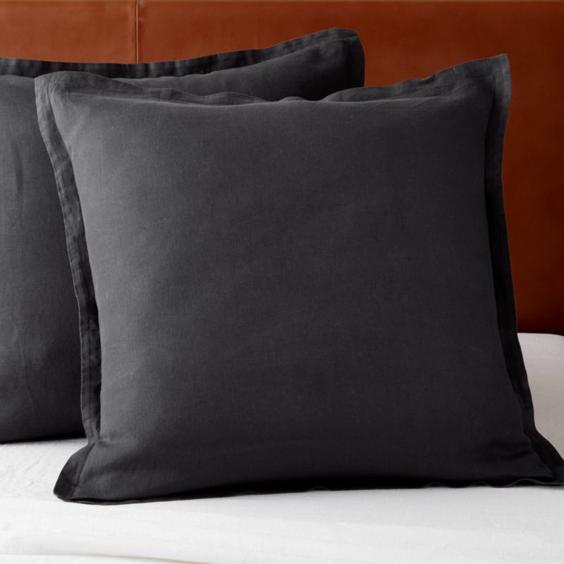 EUROPEAN FLAX-Certified Linen Black Euro Pillow Shams Set of 2 +